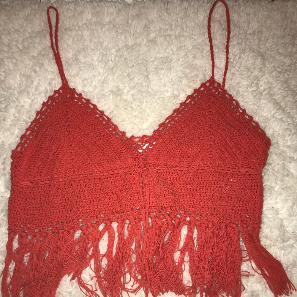 Soprano Orange Fringe Knit Crop Top Sz L
